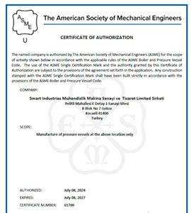 Authorization Certificate of ASME